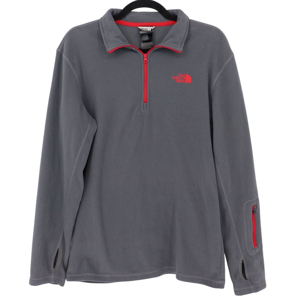 The North Face Mens Size S Fleece Gray Red Pullover Quarter Zip Thumb Hole
